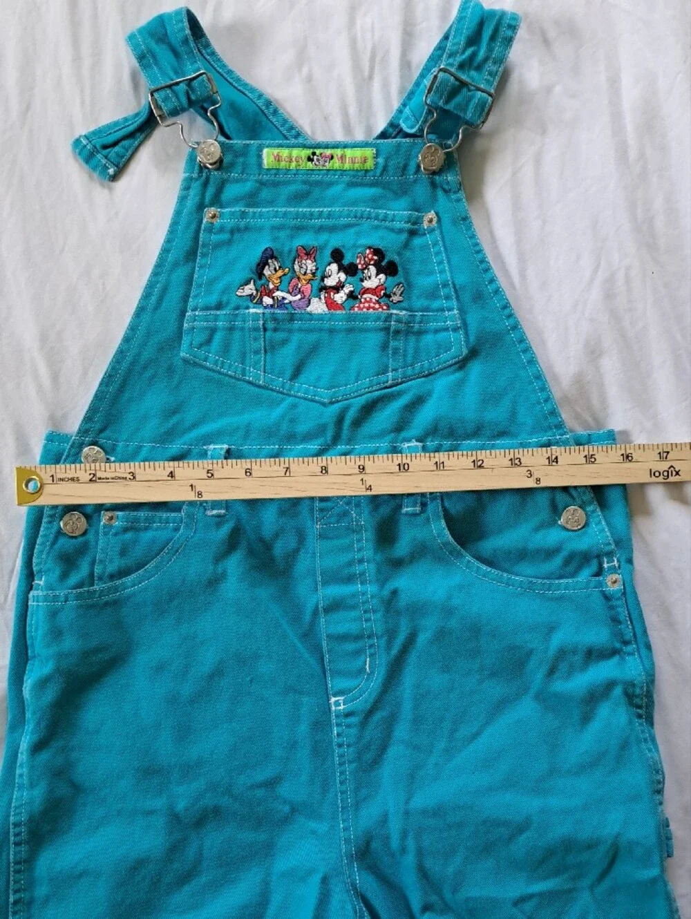 Disney By Jerry Leigh Teal Kids Short Overalls with Mickey & Friends‎ Embroidery